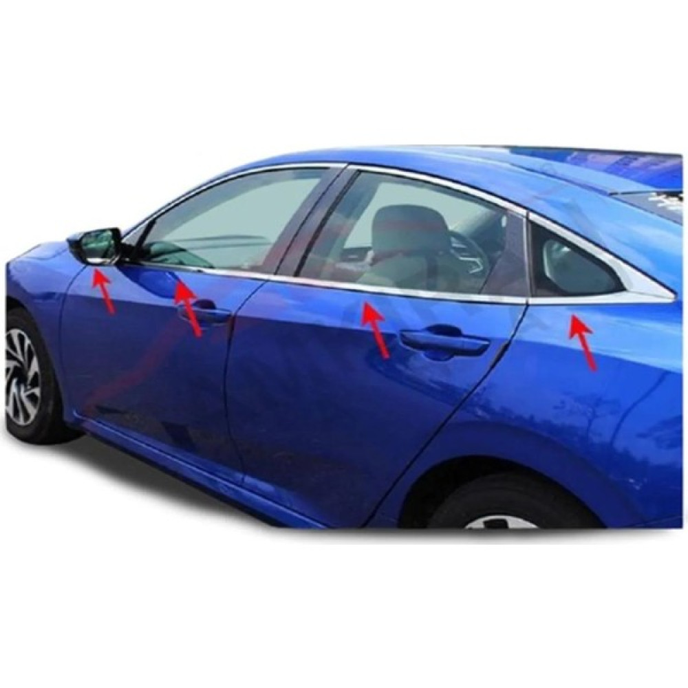 Mavi Tuning Mavituning Honda Civic Krom Cam Çıtası 2016 - 2020 8 Prç Oto Dış Aksesuar & Yedek Parça Fiyatı