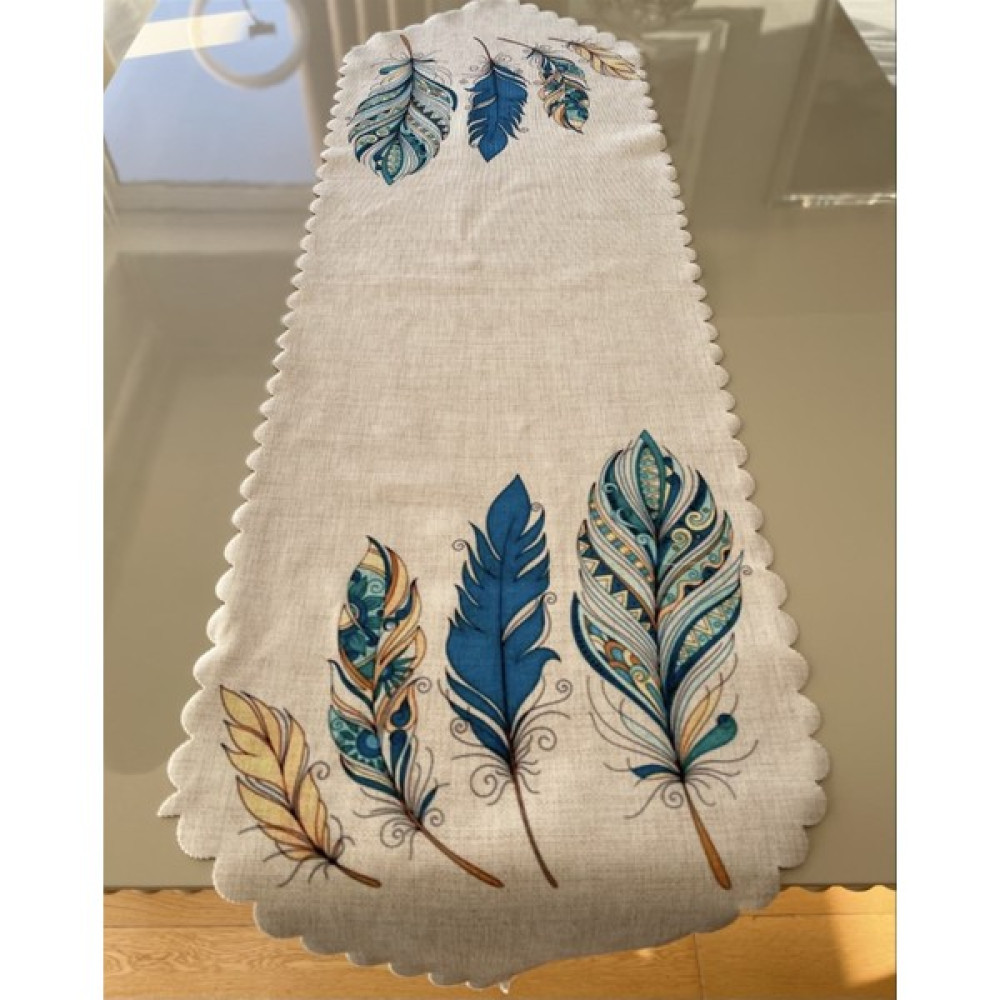 Mavi Tüy Desenli 40*140 cm Lazer Kesim Runner - 40 x 140 cm - Renkli Masa Örtüsü Fiyatı