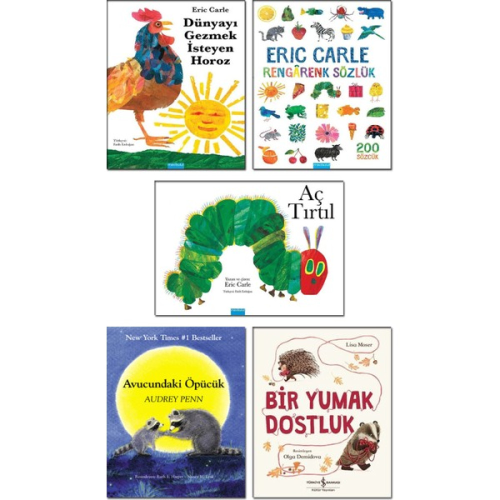 Mavibulut Yayınları - Aç Tırtıl / Eric Carle + Dünyayı Gezmek Isteyen Horoz + Rengarenk Sözlük + Avucundaki Öpücük / Audrey Penn + Bir Yumak Dostlu... Çocuk Masal Fiyatı
