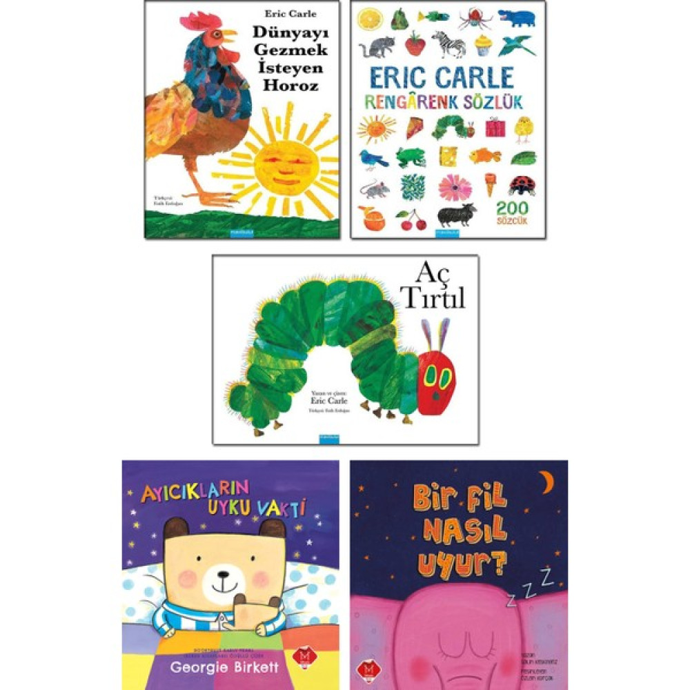Mavibulut Yayınları - Aç Tırtıl / Eric Carle + Dünyayı Gezmek Isteyen Horoz + Rengarenk Sözlük + Ayıcıkların Uyku Vakti / Georgie Birkett + Bir Fil... Çocuk Masal Fiyatı