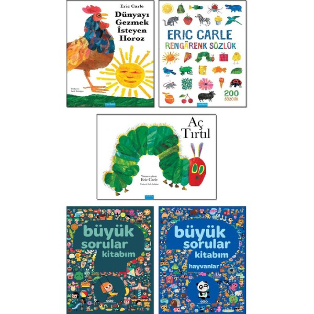 Mavibulut Yayınları - Aç Tırtıl / Eric Carle + Dünyayı Gezmek Isteyen Horoz + Rengarenk Sözlük + Büyük Sorular Kitabım + Büyük Sorular Kitabım Hayv... Çocuk Masal Fiyatı