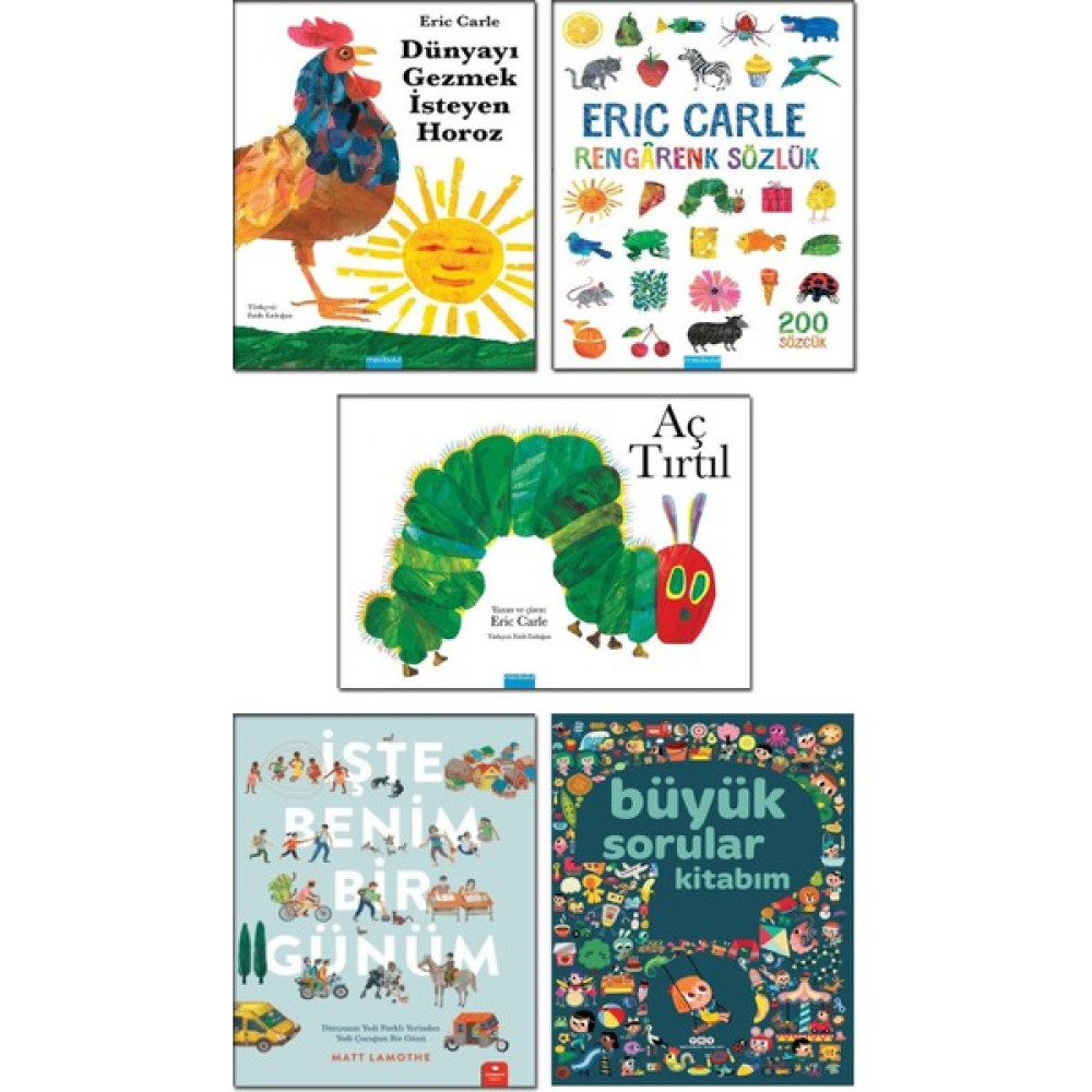 Mavibulut Yayınları - Aç Tırtıl / Eric Carle + Dünyayı Gezmek Isteyen Horoz + Rengarenk Sözlük + Büyük Sorular Kitabım + Işte Benim Bir Günüm / Mat... Çocuk Masal Fiyatı