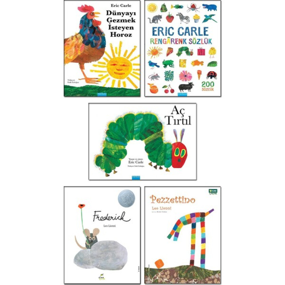 Mavibulut Yayınları - Aç Tırtıl / Eric Carle + Dünyayı Gezmek Isteyen Horoz + Rengarenk Sözlük + Frederick + Pezzettino / Leo Lionni - 5 Kitap Set ... Çocuk Masal Fiyatı