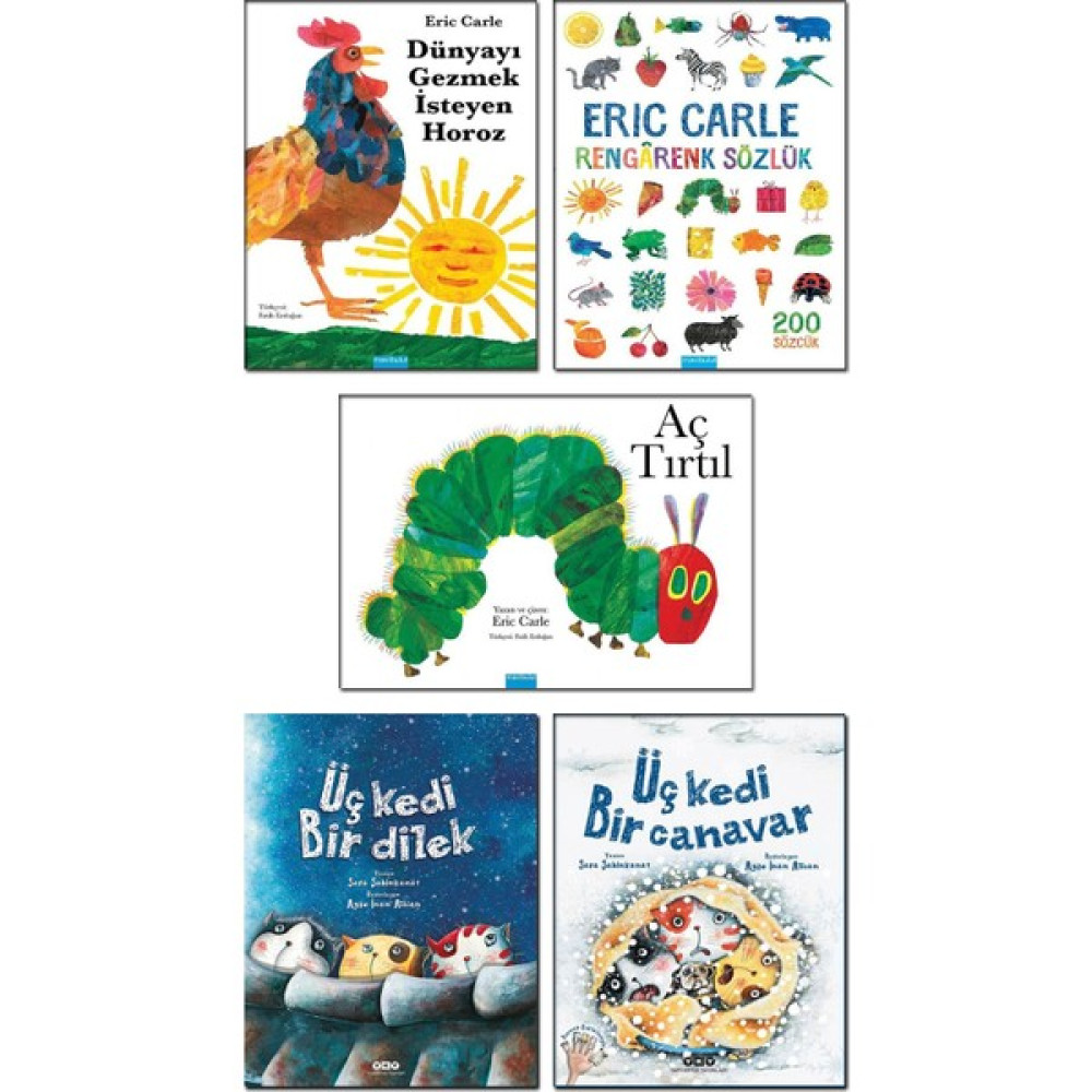 Mavibulut Yayınları - Aç Tırtıl / Eric Carle + Dünyayı Gezmek Isteyen Horoz + Rengarenk Sözlük + Üç Kedi Bir Dilek + Üç Kedi Bir Canavar / Sara Şah... Çocuk Masal Fiyatı