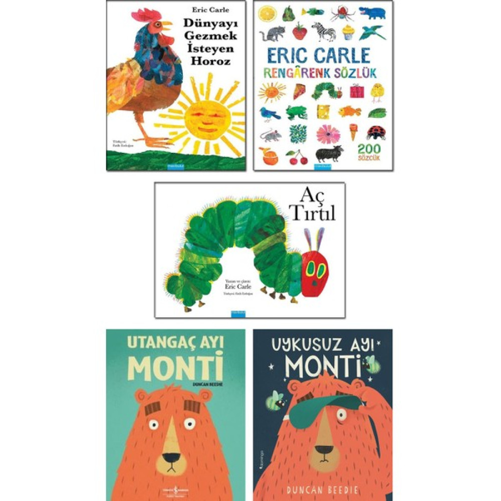 Mavibulut Yayınları - Aç Tırtıl / Eric Carle + Dünyayı Gezmek Isteyen Horoz + Rengarenk Sözlük + Utangaç Ayı Monti + Uykusuz Ayı Monti / Duncan Bee... Çocuk Masal Fiyatı