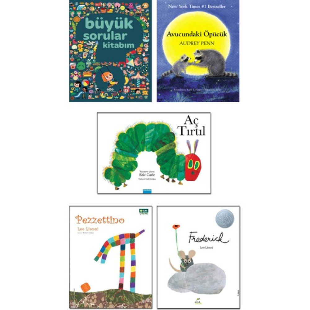 Mavibulut Yayınları Büyük Sorular Kitabım + Avucundaki Öpücük (Audrey Penn) + Aç Tırtıl (Eric Carle) +Pezzettino + Frederick (Leo Lionni) - 5 Kitap... Çocuk Masal Fiyatı