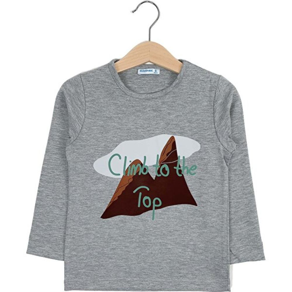 Mavipink - Erkek Çocuk %100 Pamuklu Yazı Baskılı Gri Uzun Kollu Tshirt Erkek Çocuk Sweatshirt Fiyatı