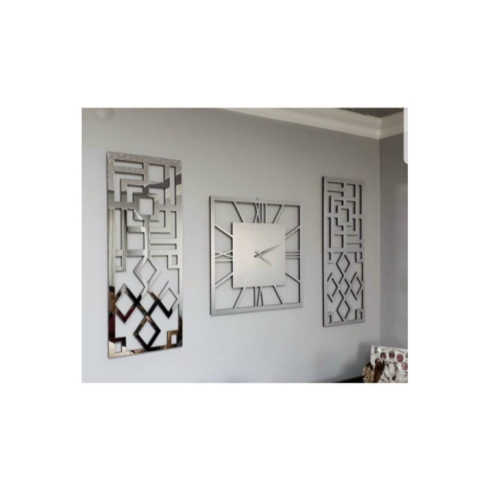Mavişim 6 Mm Aynalı Gümüş Duvar Saati 40 X 40 Cm 3lü Duvar Saati Fiyatı