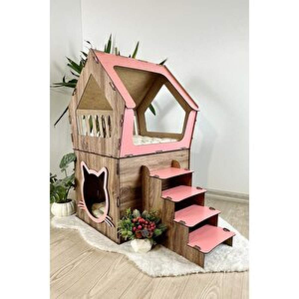 Mavitrend Ahşap Büyük Kedi Evi Xxl Açık Teraslı Model 5 Kg Üstü Kediler İçin Kahve- Pembe Renk Evcil Hayvan Ürünleri Fiyatı