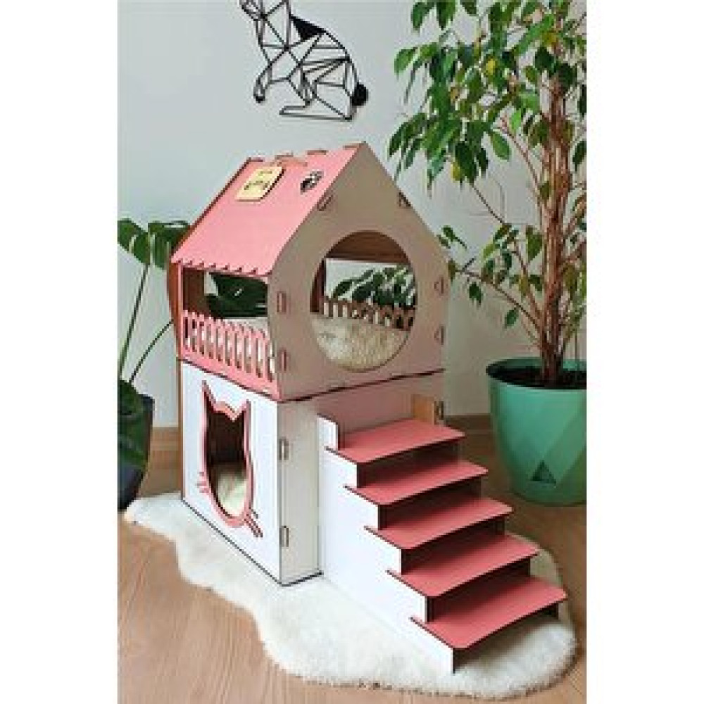 Mavitrend Dekoratif Ahşap Kedi Evi Teraslı 2 Katlı Merdivenli Kedi Evi Pembe - Beyaz Evcil Hayvan Ürünleri Fiyatı