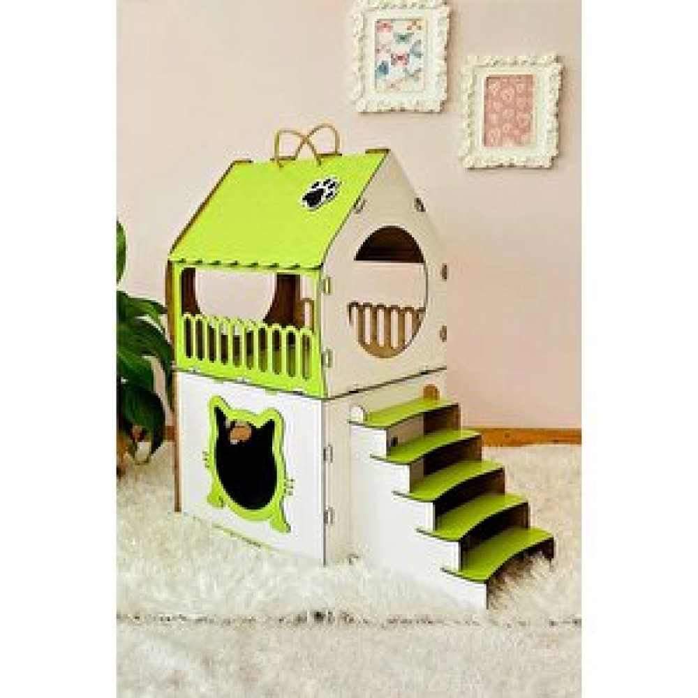 Mavitrend Dekoratif Ahşap Kedi Evi Teraslı 2 Katlı Merdivenli Kedi Evi Yeşil - Beyaz Evcil Hayvan Ürünleri Fiyatı