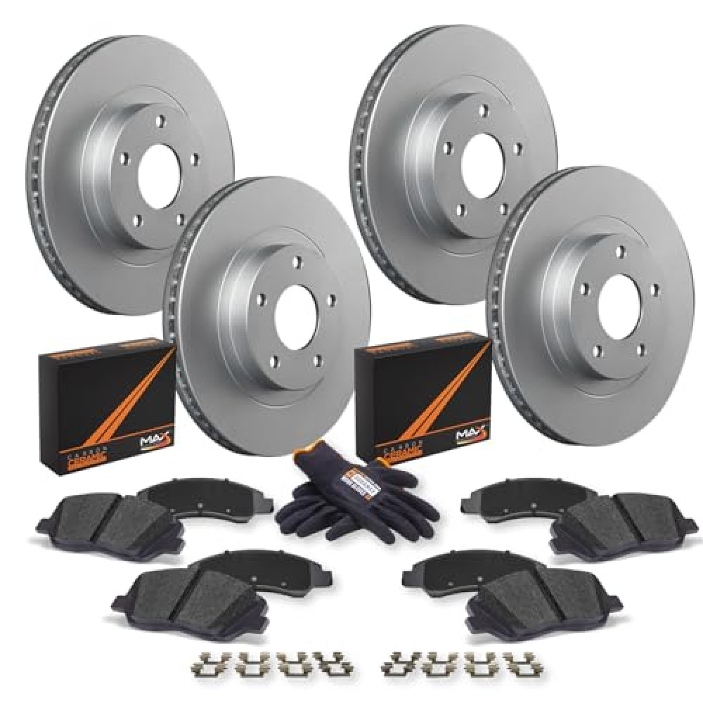 Max Advanced Brakes Front & Rear Brake Kit Compatible With 2005 2006 2007 2008 2009 2010 Scion tC Replacement Geomet Coated OE Disc Brake Rotors and Ceramic Brake Pads