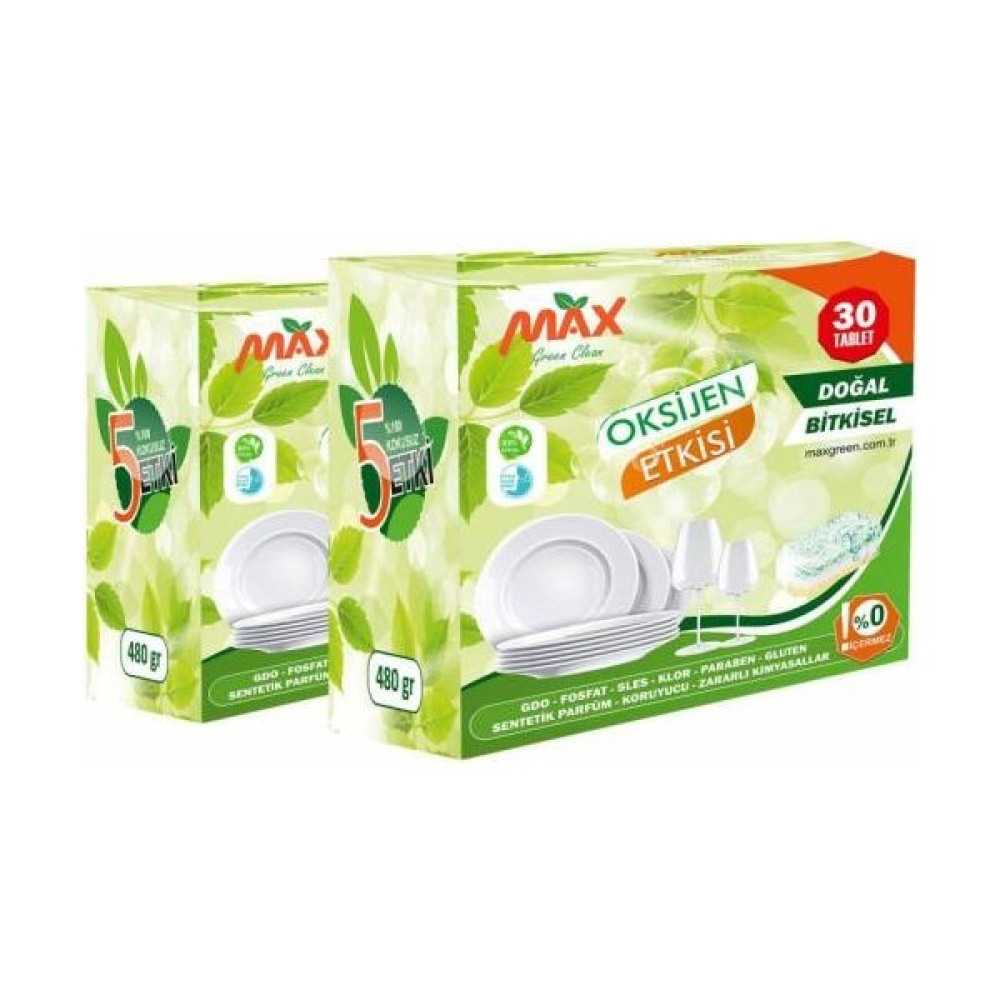Max Green 2'li Set Bulaşık Makinesi Tableti Bitkisel 60 Tablet Bulaşık Yıkama Fiyatı