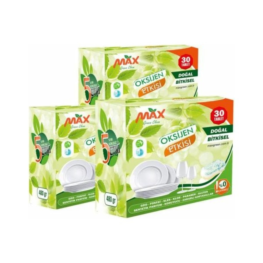 Max Green 3'lü Set Bulaşık Makinesi Tableti Bitkisel 90 Tablet Bulaşık Yıkama Fiyatı