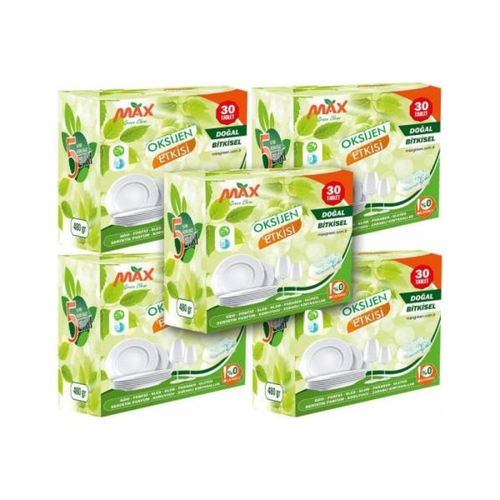 Max Green 5'li Set Bulaşık Makinesi Tableti Bitkisel 150 Tablet Bulaşık Yıkama Fiyatı