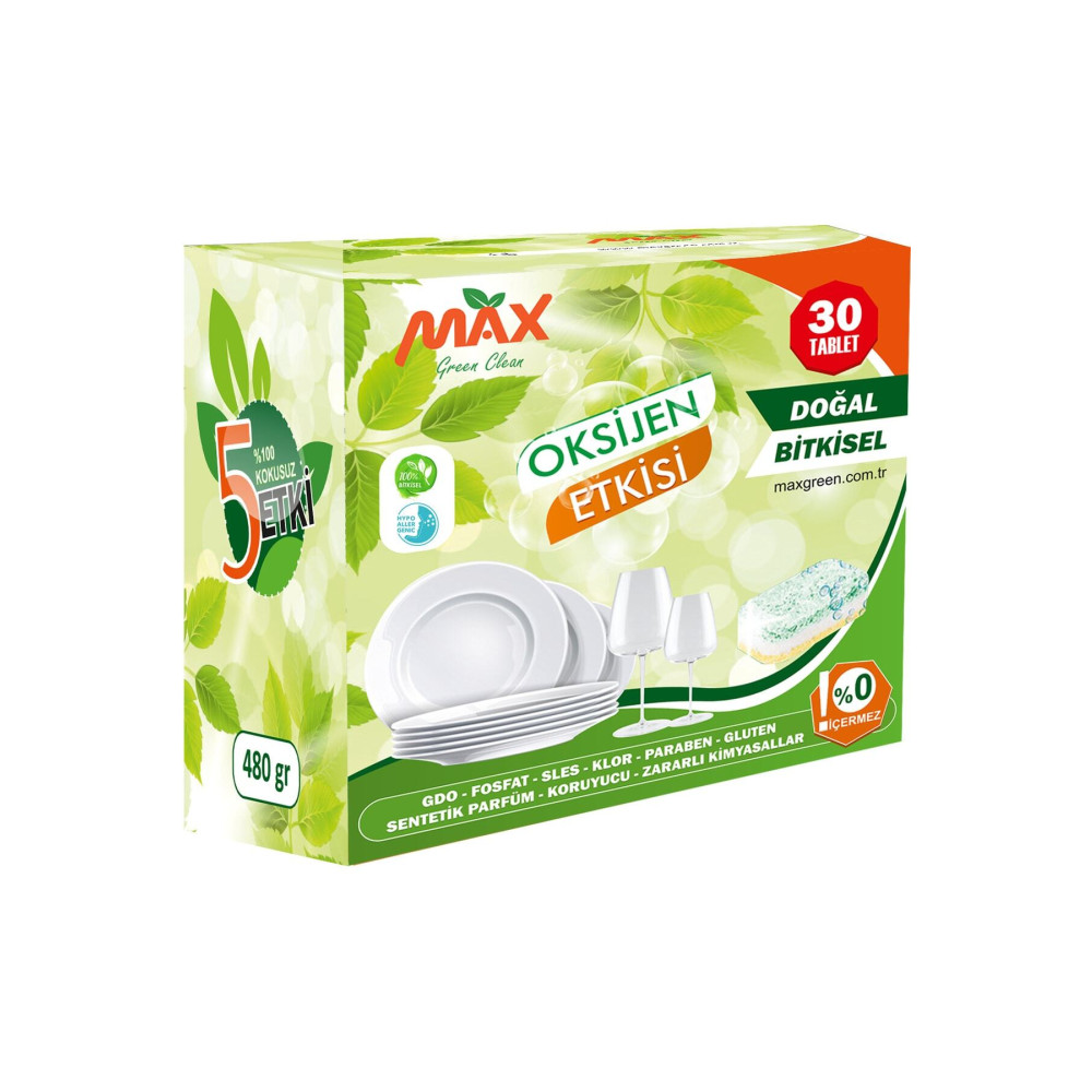 Max Green Bulaşık Makinesi Tableti Bitkisel Esaslı 30 Tablet - Yerli Üretim Bulaşık Yıkama Fiyatı