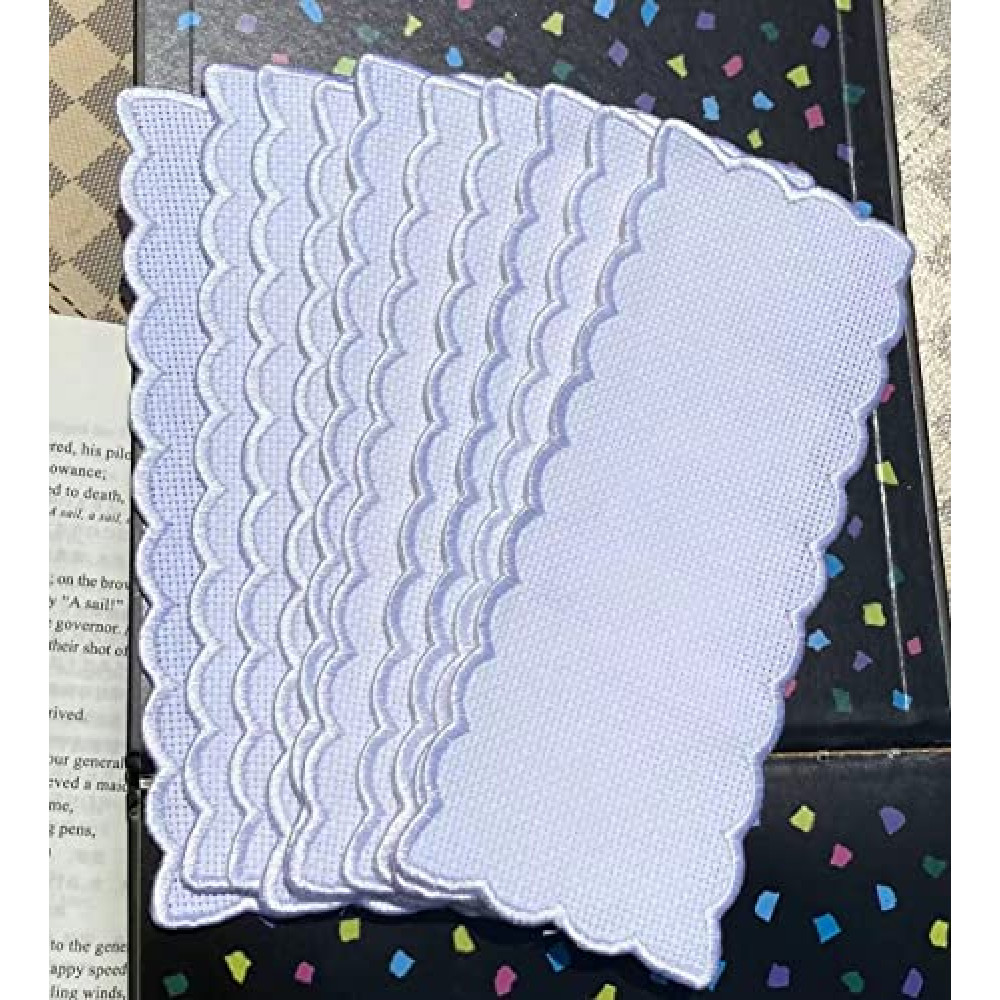 Max Stitch 10 pcs Colored Pure White Scallop Embroidery Edged Blank Cross Stitch Bookmark for DIY,aida Fabric Edged Cross Stitch Book Mark Blank to Cross Stitch