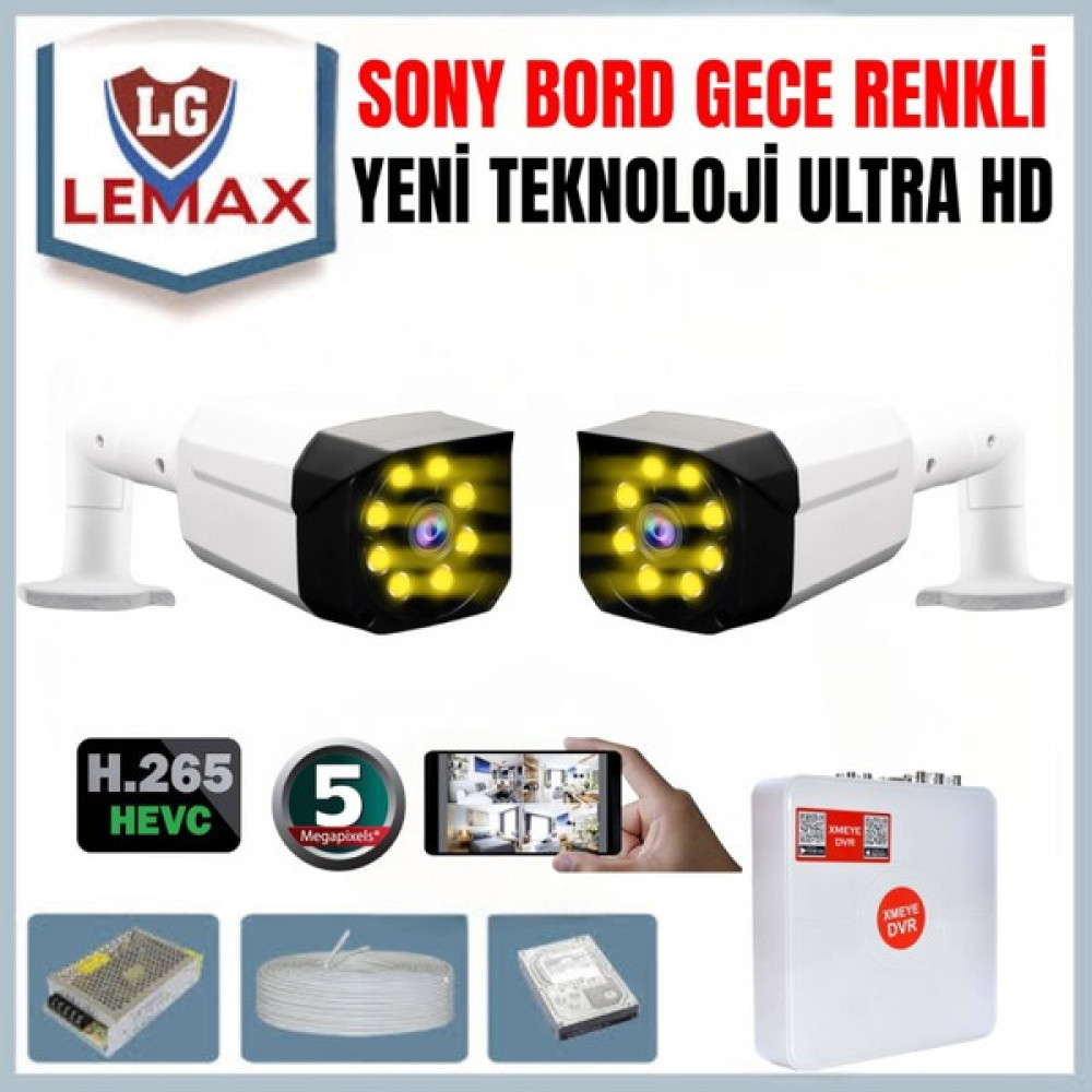 Maxcam 2 Kameralı 5 Mp Gece Renkli 8 Adet Warm LED Yüz ve Araç Algılamalı Güvenlik Kamerası Seti Oto Boyaları Fiyatı