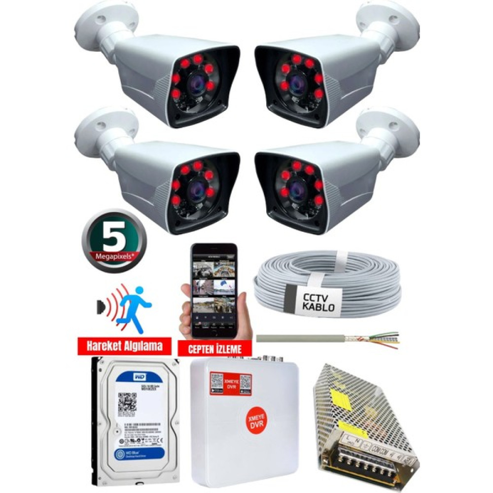 Maxcam 4 Kameralı Set - 5mp Sony Lensli Full Hd Gece Görüşlü Su Geçirmez Cepten Izle - Güvenlik Kamerası Sistemi Güvenlik Kameraları Fiyatı
