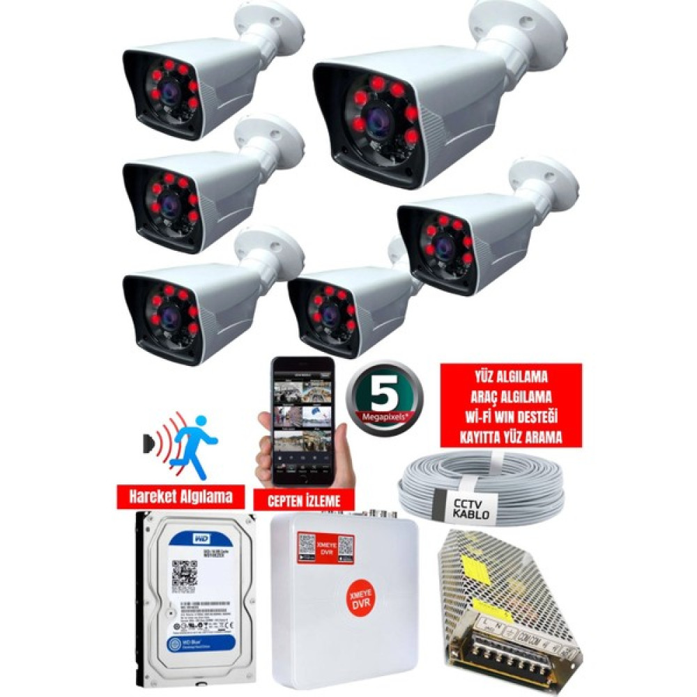 Maxcam 6 Kameralı Set - 5mp Sony Lensli Full Hd Gece Görüşlü Su Geçirmez Cepten Izle - Güvenlik Kamerası Sistemi Güvenlik Kameraları Fiyatı