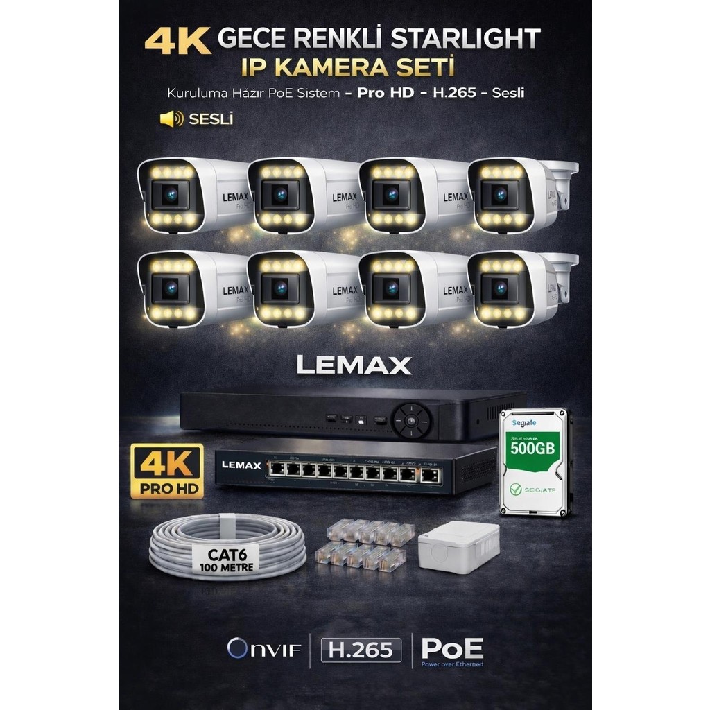Maxcam 8 Kameralı 4K 1440P Full Hd Sesli Poe Ip Kamera Sistemi – Gece Renkli Ultra Hd Güvenlik Seti Güvenlik Kameraları Fiyatı