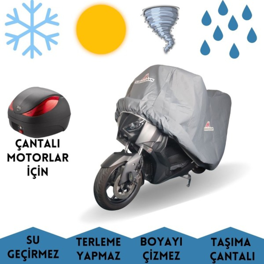 MaxDurable Honda Adv 350 Uyumlu Arka Çantalı Motorlar Için Brandası Su Geçirmez Motosiklet Örtüsü - Gri Motorsiklet Brandaları Fiyatı