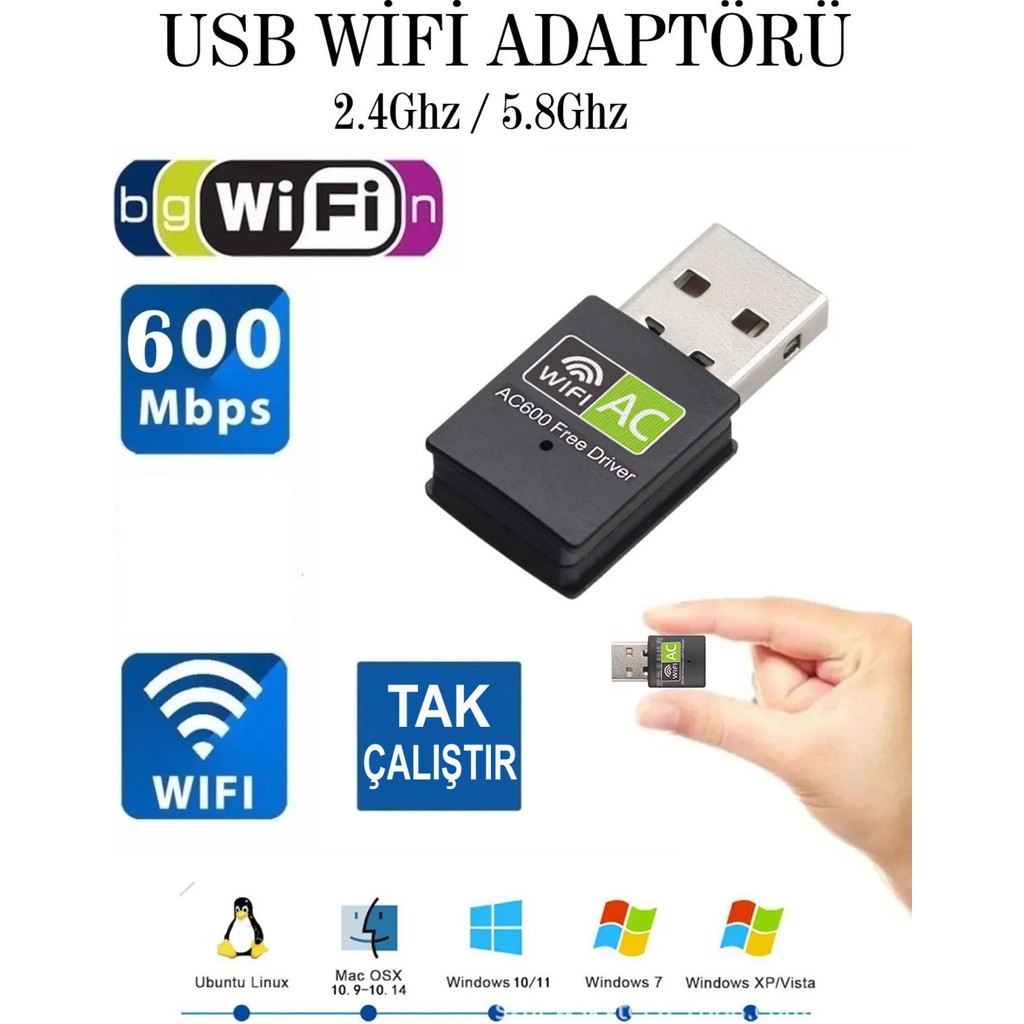 Maxgo 3123 USB Wifi Adaptörü 600MBPS USB Kablosuz Alıcı Dongle Alıcı Masaüstü Tak Çalıştır Wireless Adaptör Fiyatı