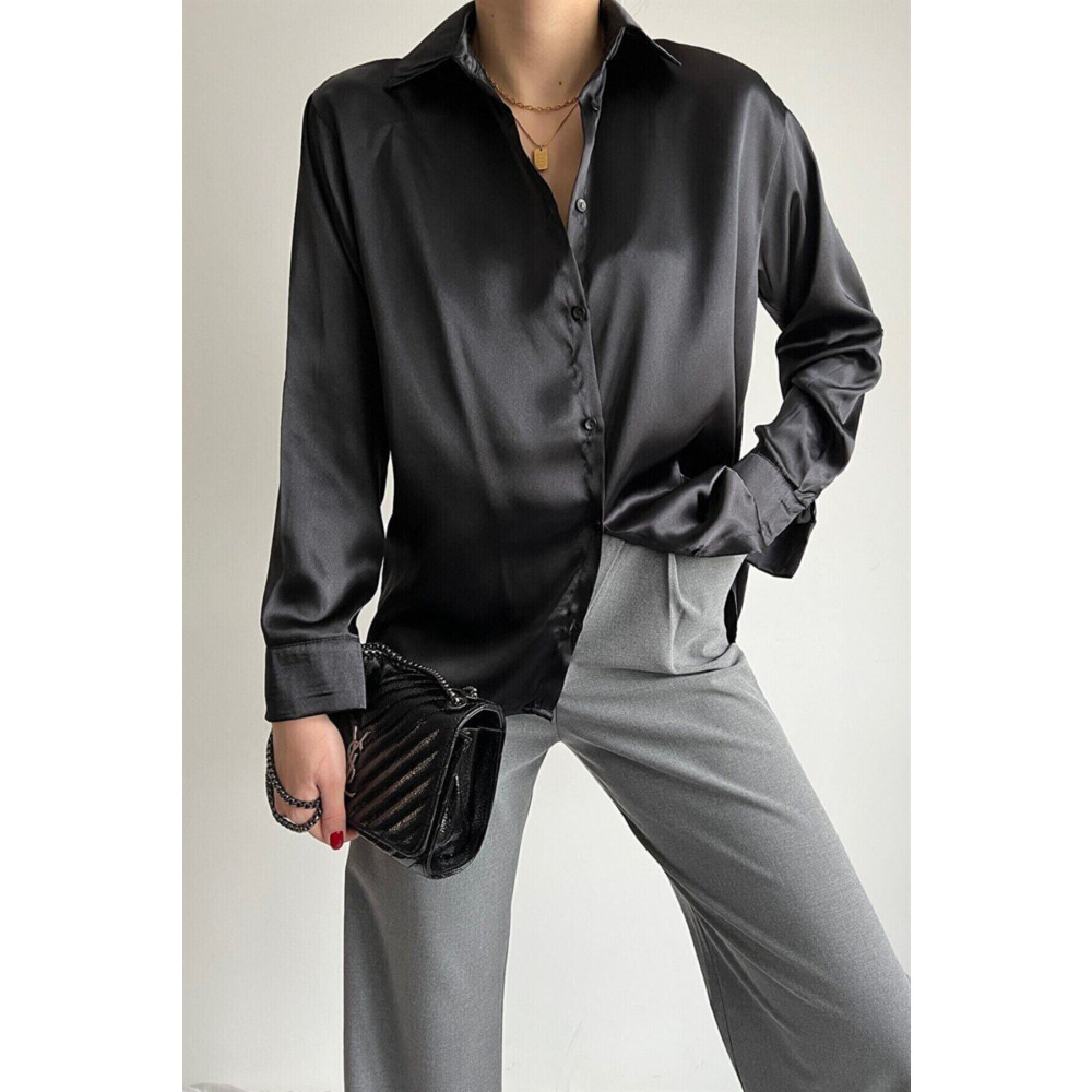 Maxi İdol Kadın Siyah Oversize Saten Gömlek M Beden Kadın Gömlek Fiyatı