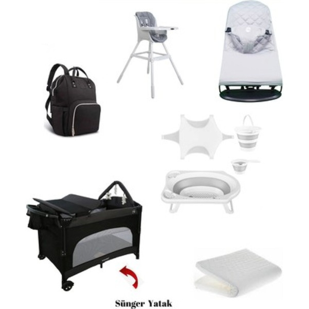 Maxi Taxi Oyun Park Yatak -Mama Sandalyesi-Ana Kucağı- Katlanır Küvet Bebek Seti 9 Parça - 70 x 110 cm - Siyah - Gri Park Yatak / Oyun Parkı Fiyatı