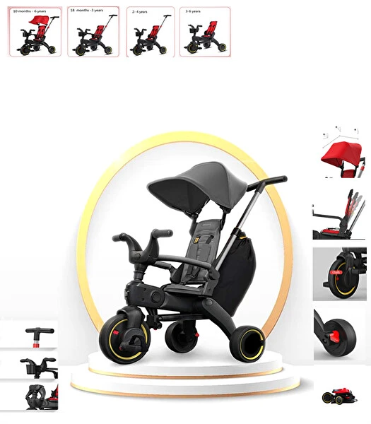 Maxi Taxi Trike Plus F3 Ebeveyn Kontrollü Katlanabilir Gri Bisiklet Çocuk Bisikletleri Fiyatı