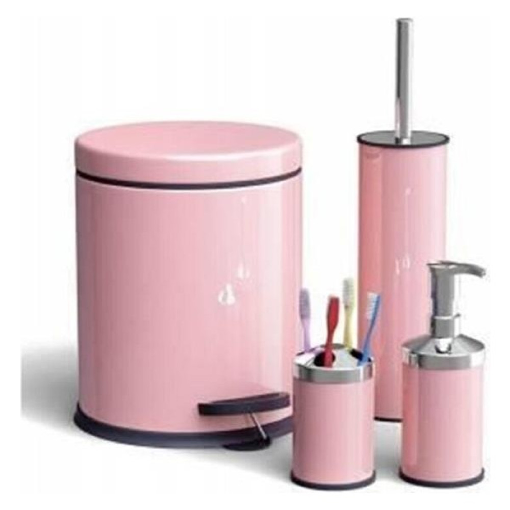 MaxiFlow Standart 4"lü Banyo Seti Çöp Kovası Wc Fırçalık Sabunluk Diş Fırçalık Pembe Çöp Kovaları Fiyatı