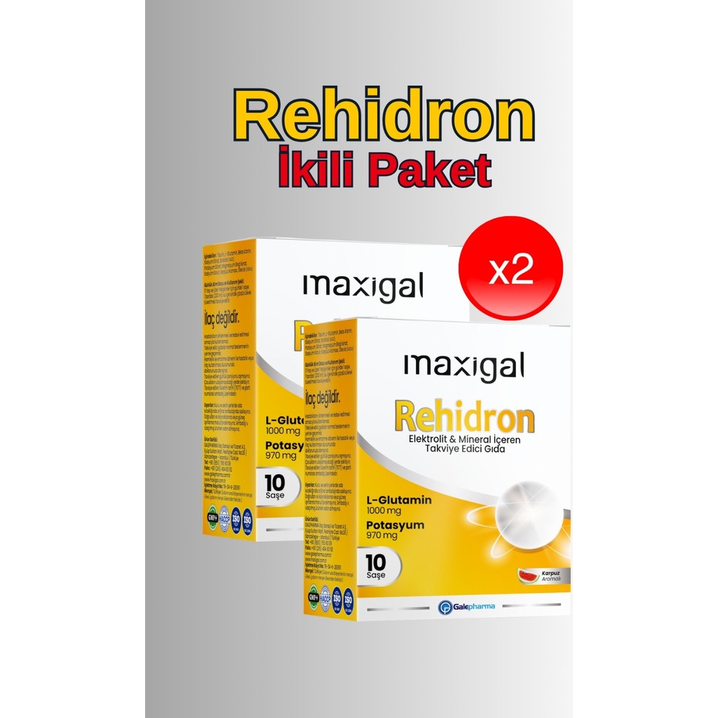 Maxigal Rehidron Elektrolit & Mineral L-Glutamin ve Magnezyum Bisglisinat Içeren Takviye Edici Gıda 2'li Paket - Karpuz Diğer Fiyatı