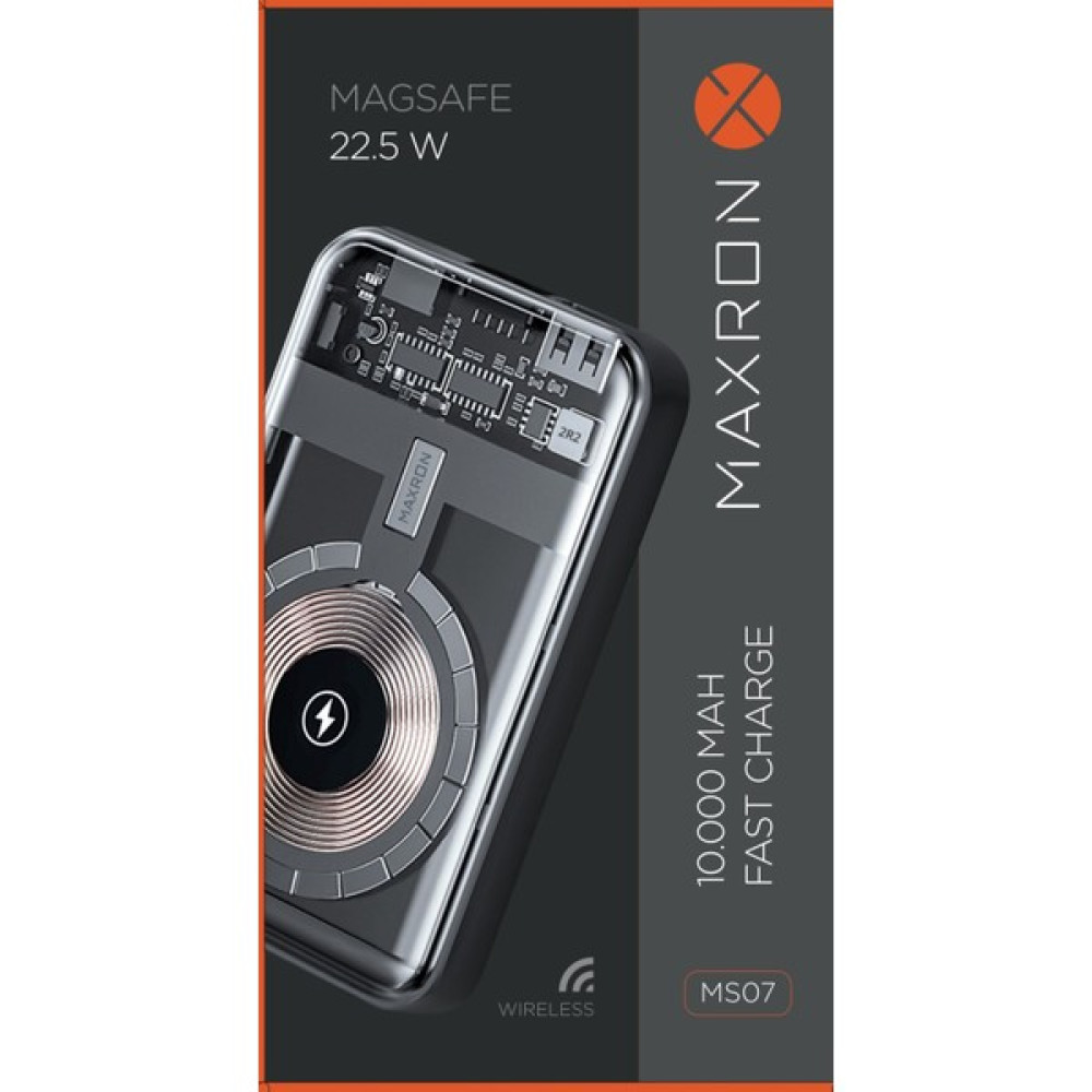 Maxron Pd 22.5W 10000 mAh. Magsafe Özellikli Entegre Kablolu Powerbank - Siyah Taşınabilir Şarj Cihazı - Powerbank Fiyatı