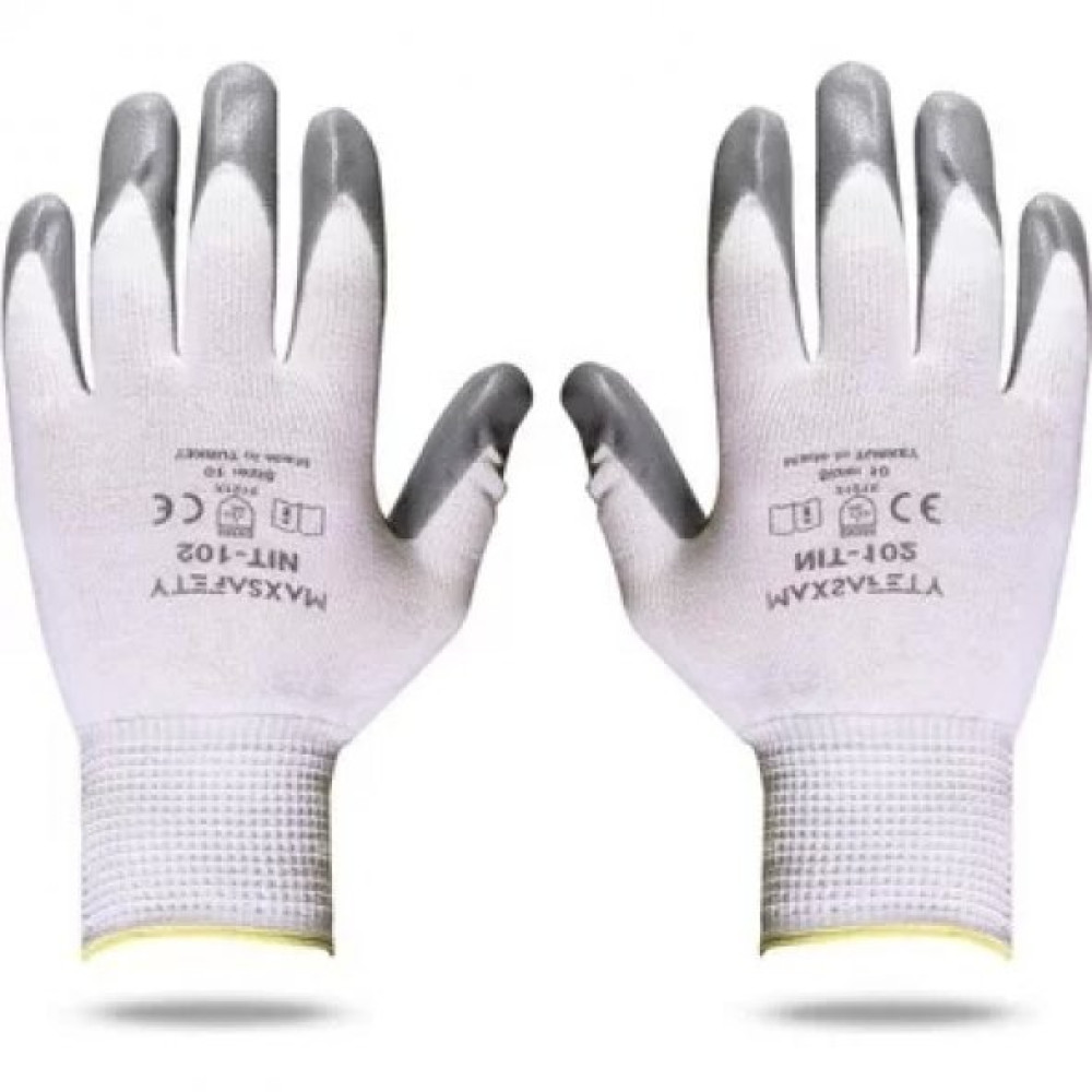 Maxsafety Nitril Eldiven Gri-Beyaz 10 Numara İş Eldiveni Fiyatı