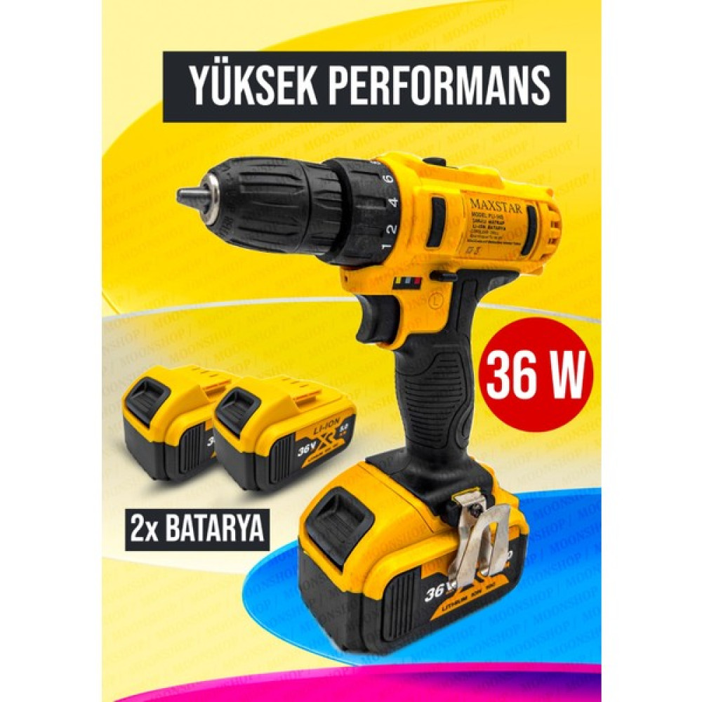 Maxstar Darbesiz 36 V Lı-On Çift Akülü Şarjlı Matkap Vidalama Full Setli Çantalı Elektrikli El Aletleri Fiyatı