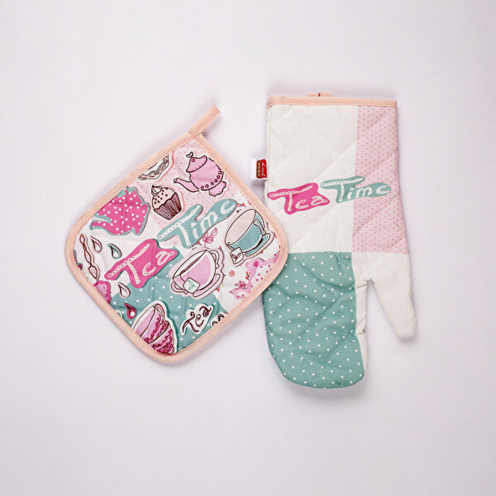 Maxstyle Crystal Mutfak Eldiveni+Tutkaç Set Sweet Times - 22 x 32 cm - Renkli Mutfak Eldiveni Fiyatı