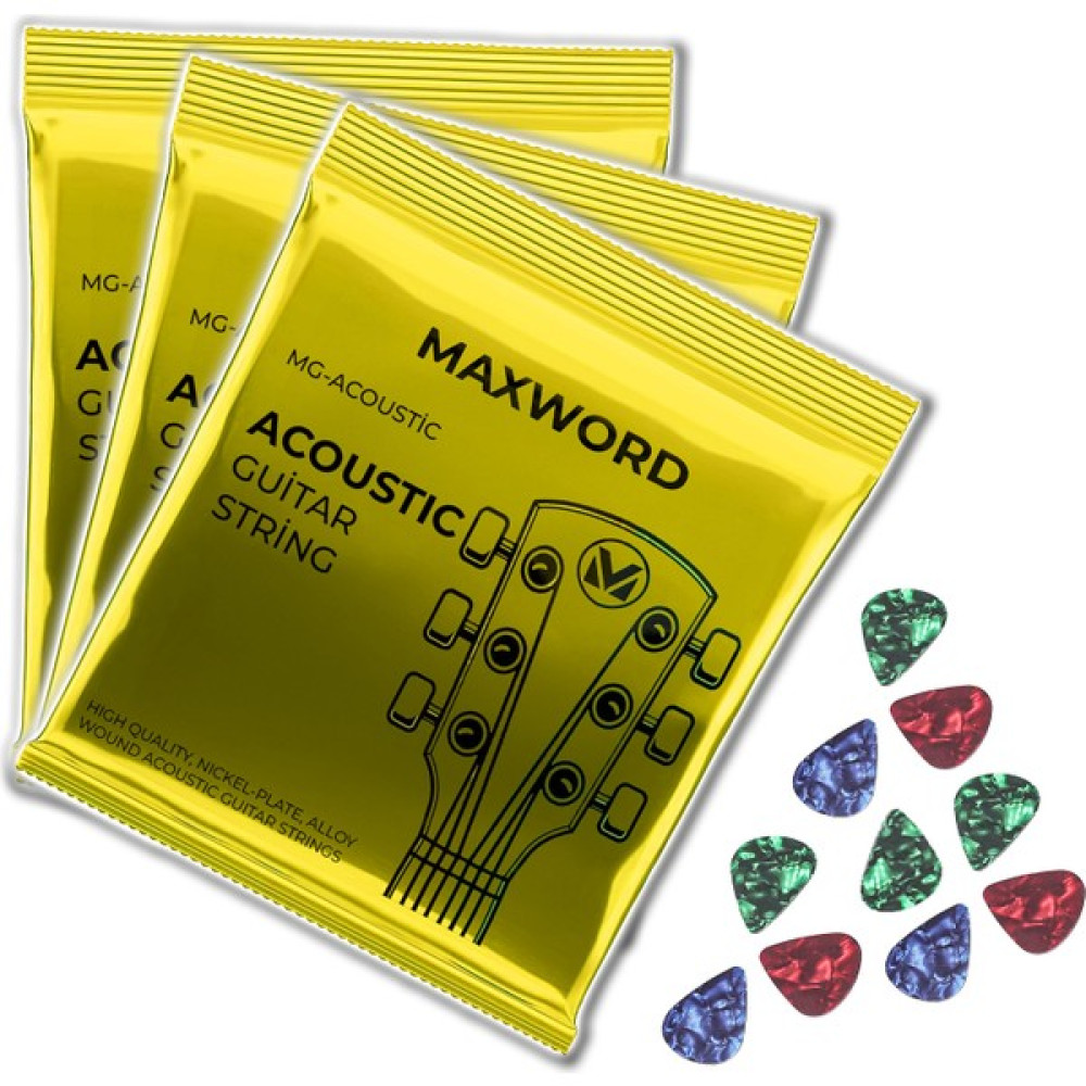 Maxword Gt-Acoustic-3x Kaliteli Akustik Gitar Teli 3 Takım Set + 10 Pena Müzik Aleti Aksesuarları Fiyatı