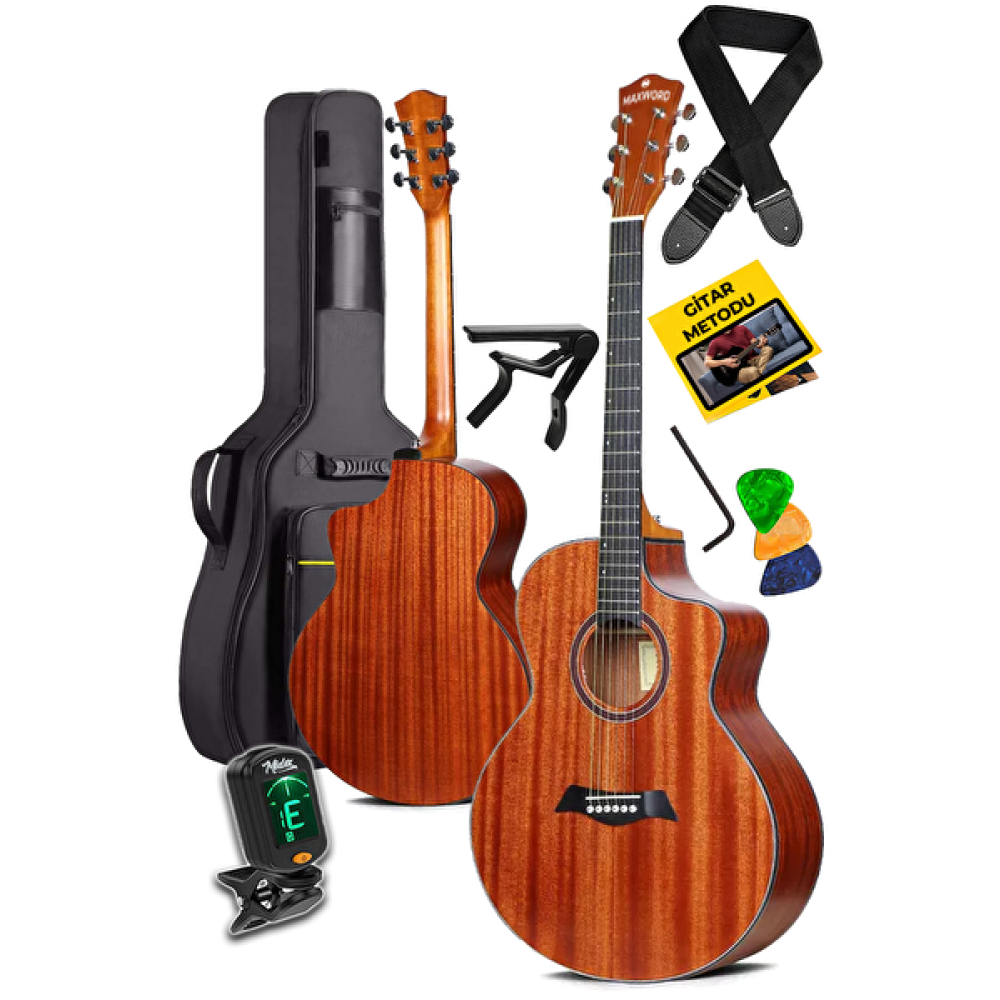 Maxword M300 4/4 Yetişkin Seri Üst Segment Profesyonel Masif Ağaç Akustik Gitar Seti Akustik Gitarlar Fiyatı