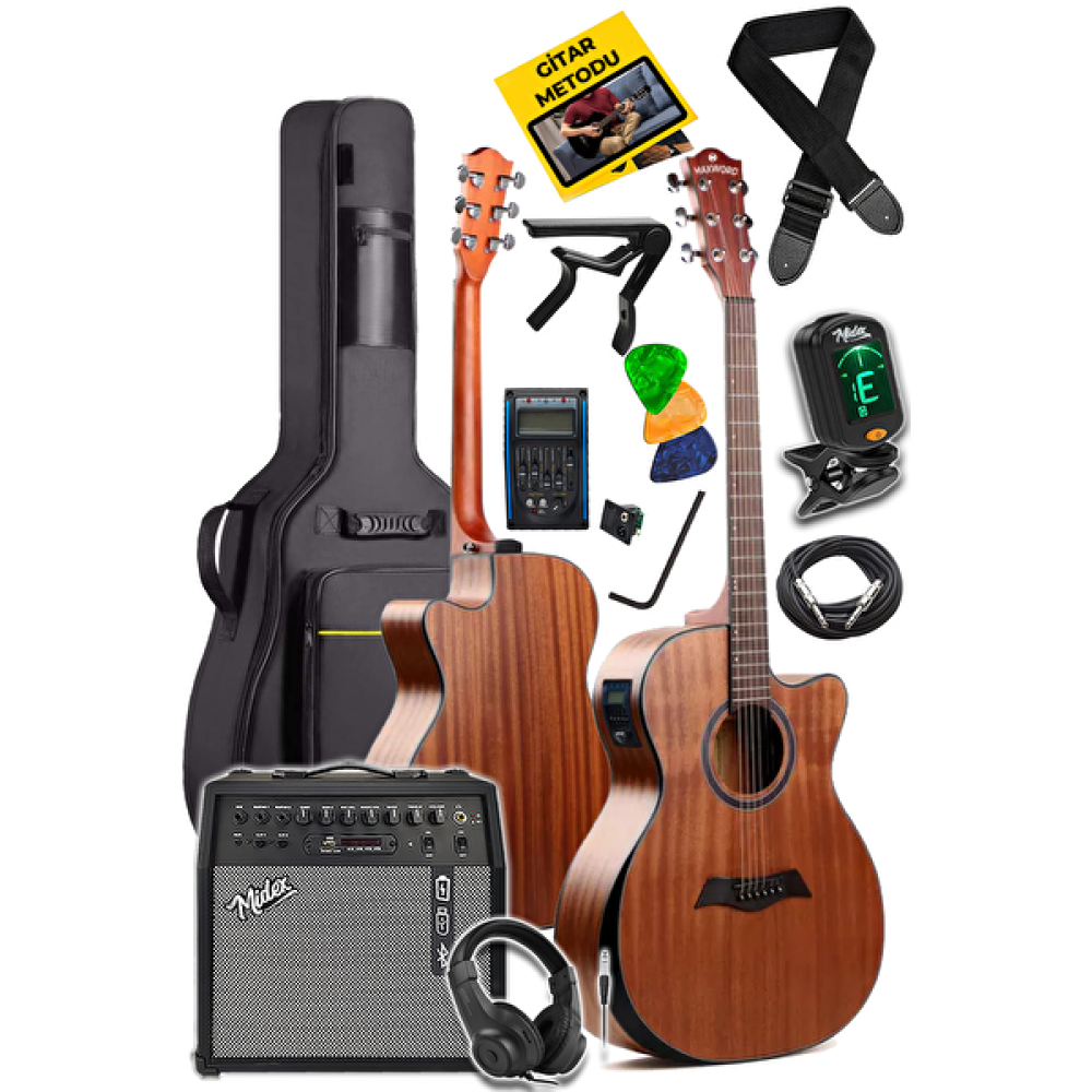 Maxword M450-Eq-50Amp Masif Ağaç Üst Segment 50W Amfili Elektro Akustik Gitar Seti Akustik Gitarlar Fiyatı