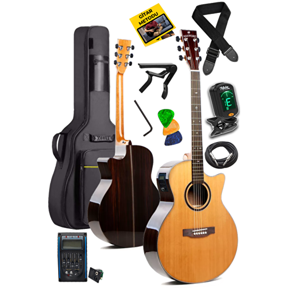 Maxword M501-Eq 4/4 Yetişkin Seri Üst Segment Profesyonel Masif Ağaç Elektro Akustik Gitar Seti Akustik Gitarlar Fiyatı