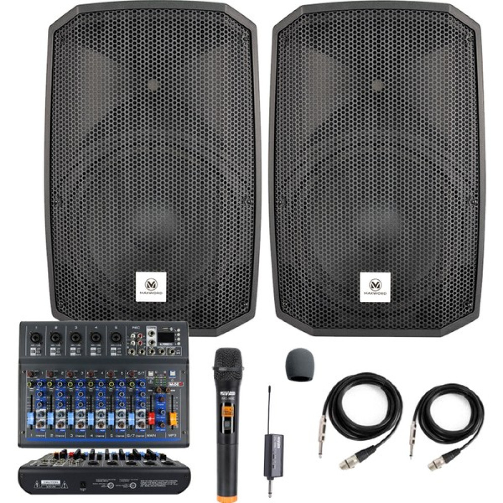 Maxword Maxi-12A-MİXER Set 2 Adet 12 İNÇ Aktif Hoparlör Mikser ve Mikrofon Ses Sistemi (1200W + 1200W) - Siyah - Paket-3 Stüdyo ve Sahne Ekipmanları Fiyatı