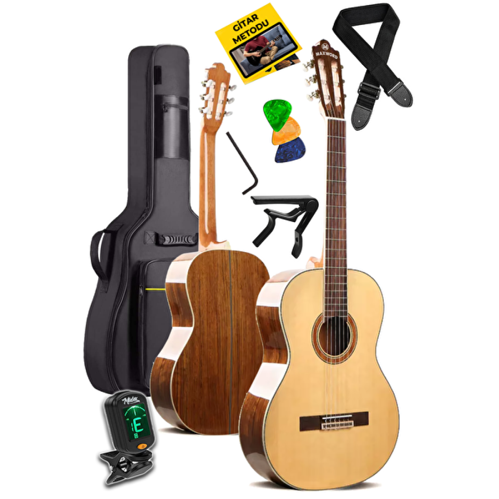 Maxword X45 4/4 Yetişkin Seri Üst Segment Profesyonel Masif Ağaç Klasik Gitar Seti Klasik Gitarlar Fiyatı