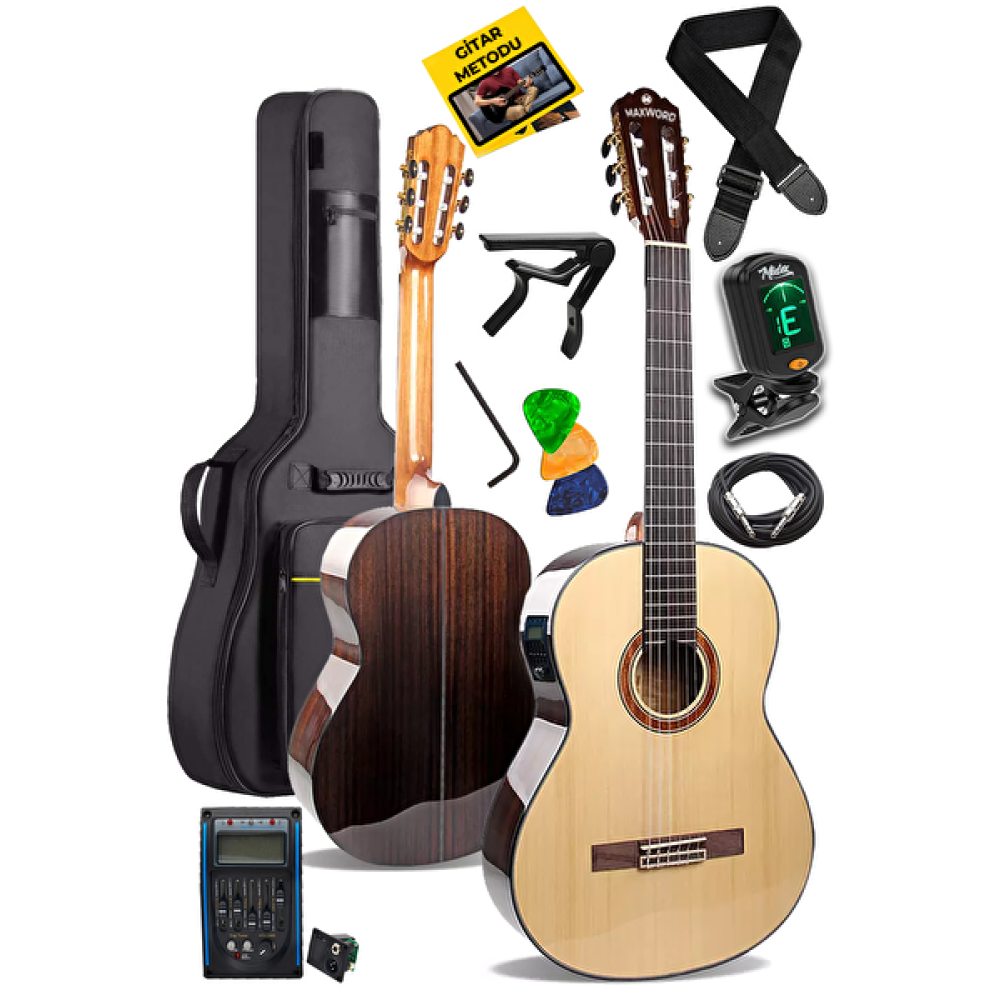 Maxword X50-Eq 4/4 Yetişkin Seri Üst Segment Profesyonel Masif Ağaç Elektro Klasik Gitar Seti Klasik Gitarlar Fiyatı