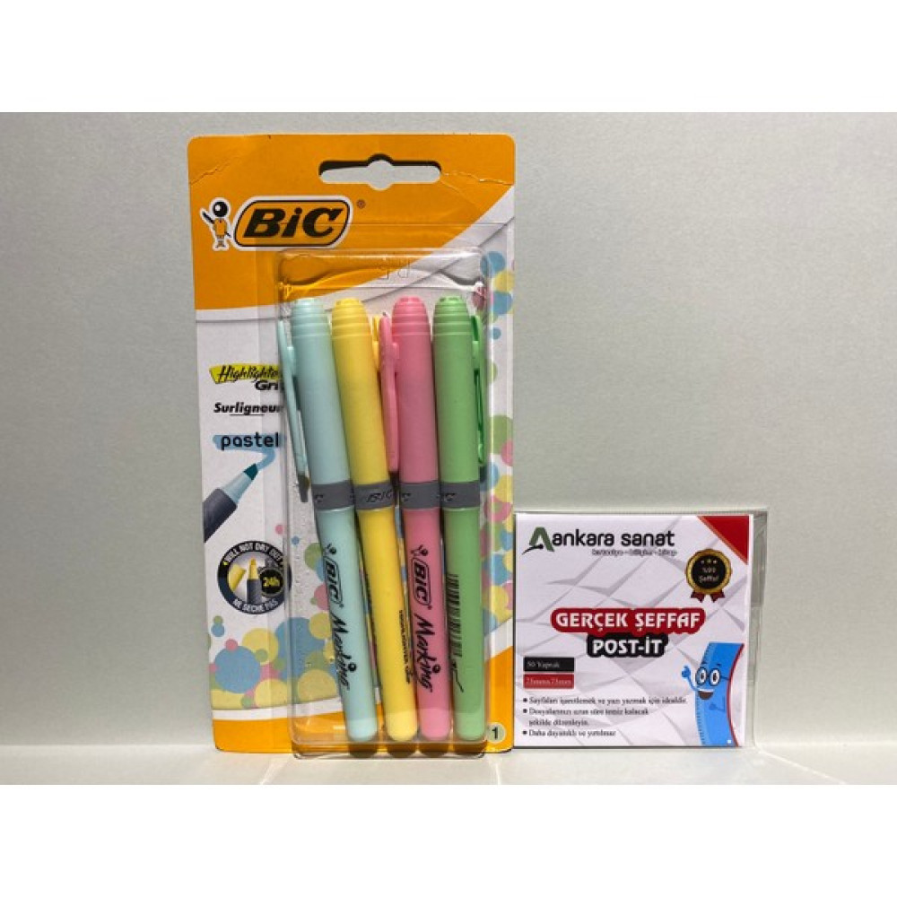 Maxx Şeffaf Post-It + Bic Marking Highlighter Grip Pastel Fosforlu 4 Renk Kalem Seti Not Defteri & Bloknot Fiyatı