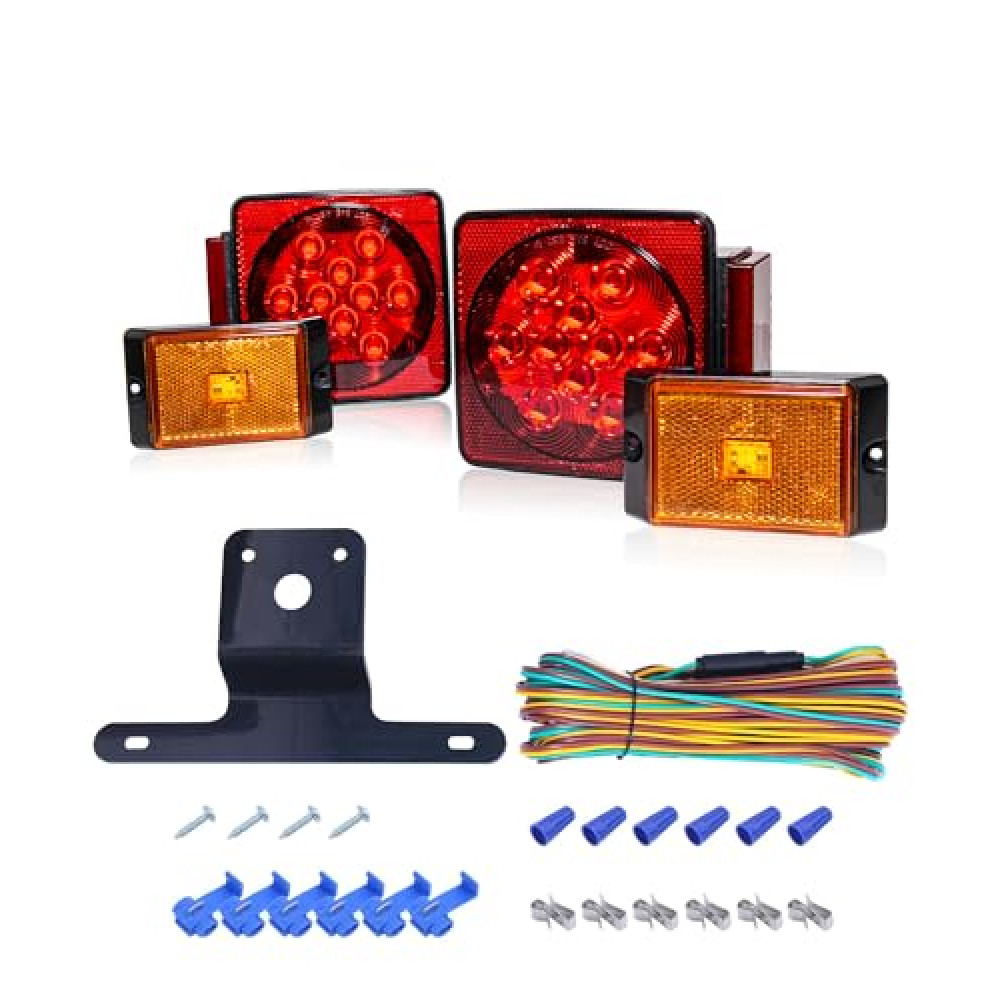 MAXXHAUL 70205 Trailer Light Kit - 12V All LED, Left and Right Waterproof Submersible for Trailers, Boat Trailer Truck Marine Camper RV Snowmobile, Red