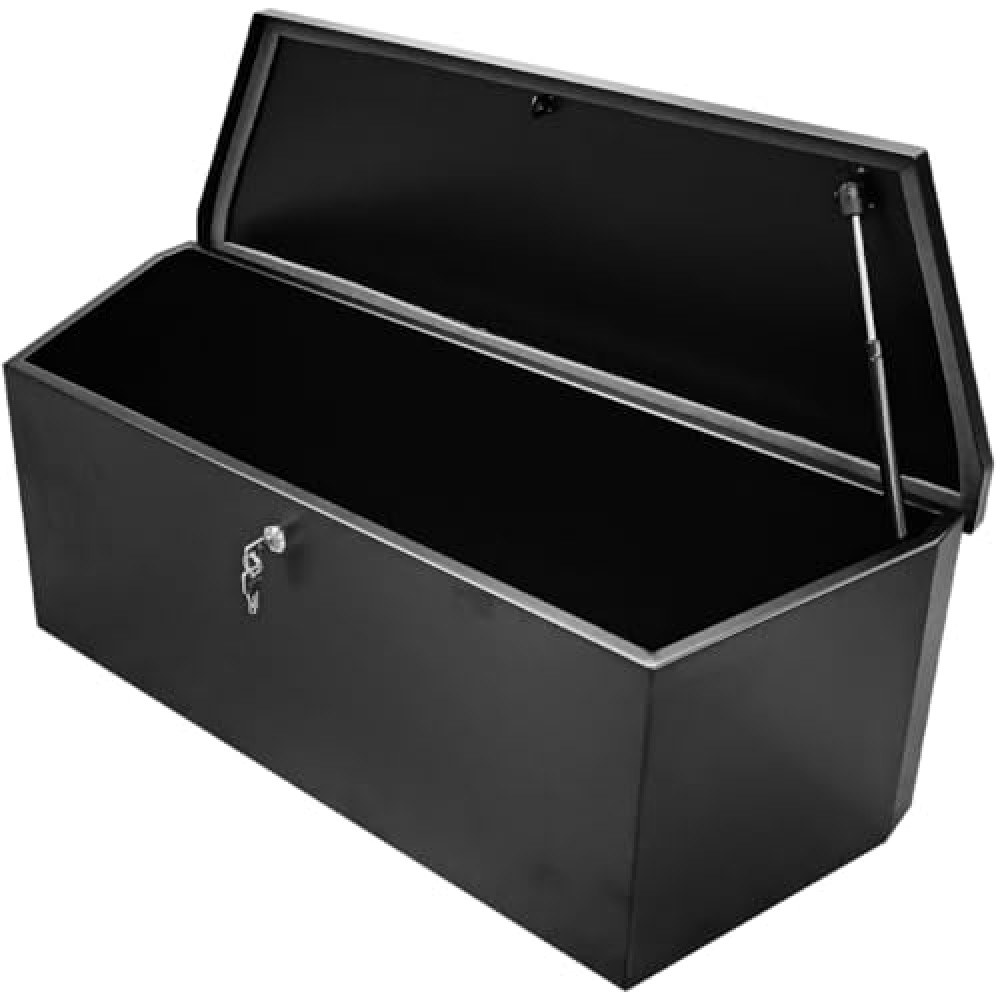 MaxxHaul 80350 Black Steel Tongue Box Tool Chest, Trailer Tongue Truck Box, Tool Box Trailer Storage Organizer with Lock and Keys, for Pick Up Truck Truck Bed, RV