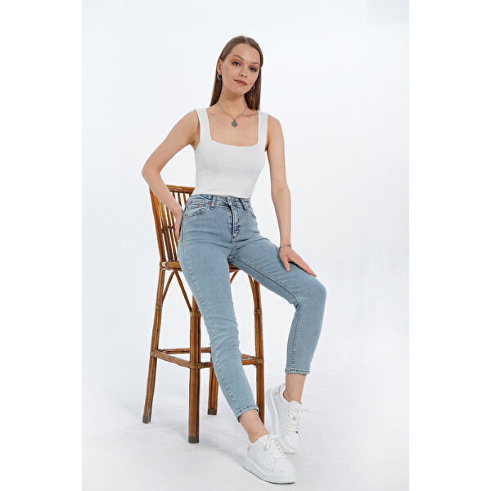 May Butik Yüksek Bel Açık Mavi Likralı Mom Jean Kot Pantolon Bayan Jeans / Kot Pantolon Fiyatı