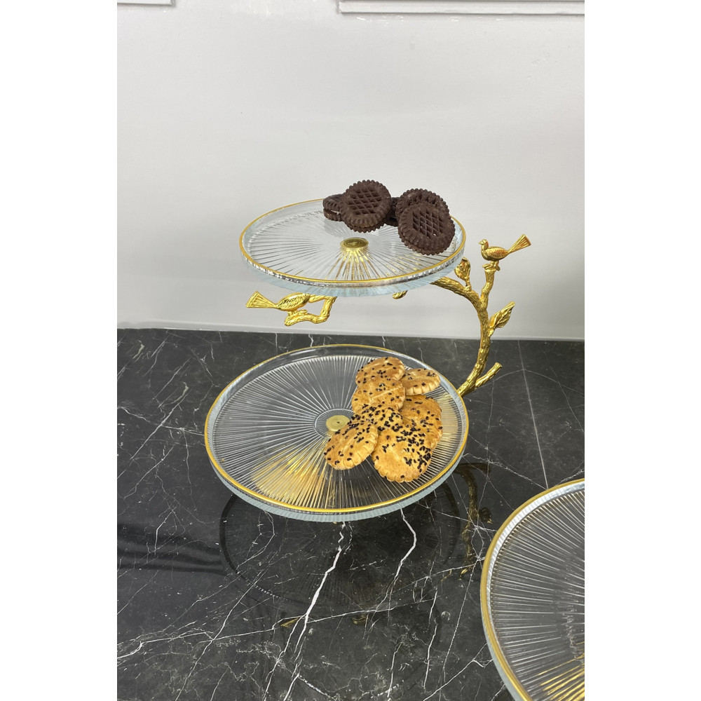 MAY HOME Lüx Gold Cam Sunumluk & 2 Katlı Gold Detaylı Cam Tabaklı Sunumluk Mutfak Gereçleri Fiyatı