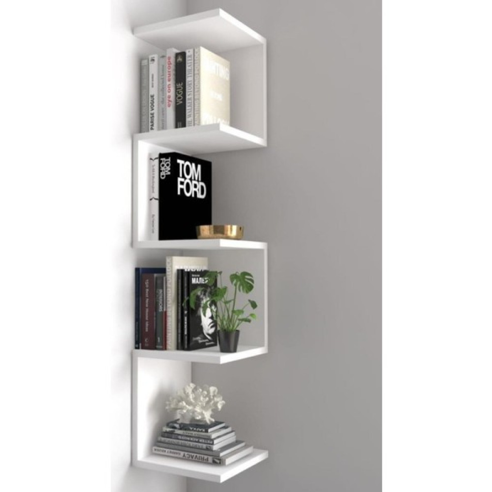 Maya Style Beyaz Zig Zag Köşe Duvar Rafı Kitaplık Dekoratif Raf 20CM Kitaplık - Duvar Rafı & CD / DVD Rafı Fiyatı