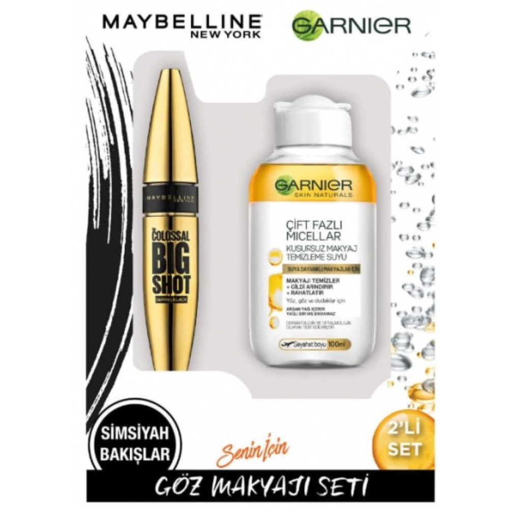 Maybelline Big Shot Daring Black Maskara + Garnier Mini Micellar Oil 100 Ml Makyaj Fırça ve Aksesuarları Fiyatı